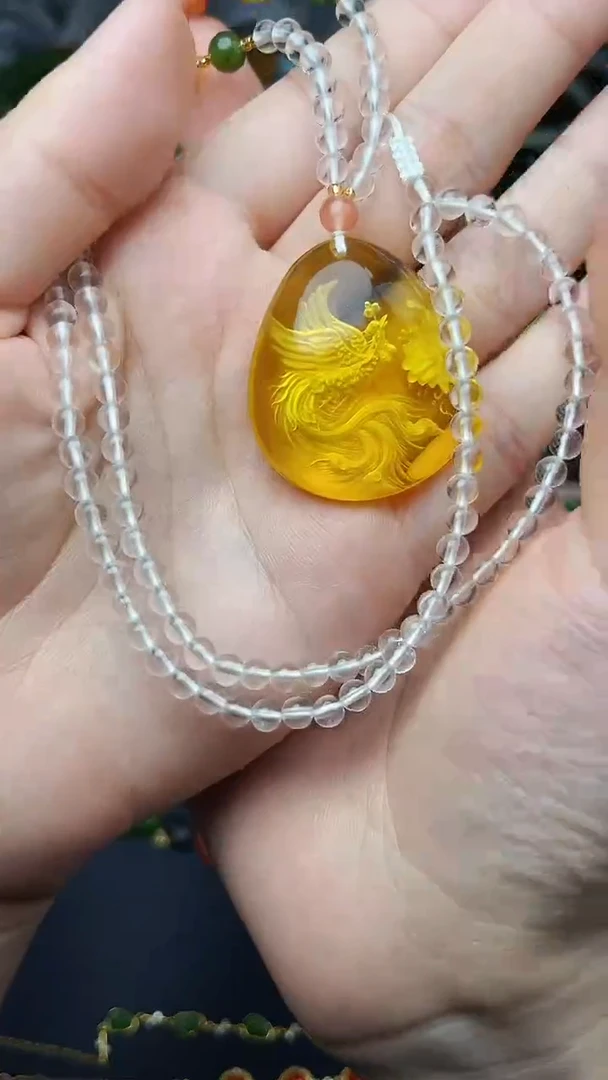 琥珀颈饰未镶嵌凤穿牡丹 06