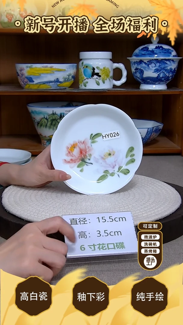 盘【陶源造】景德镇手绘釉下彩陶瓷餐具