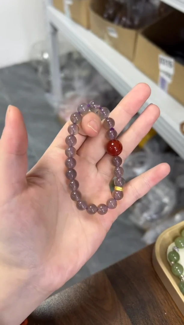 玛瑙/玉髓手链未镶嵌冰烟紫玛瑙红大顶珠手串[0108]