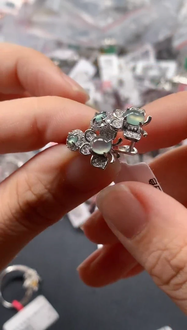 银S925镶嵌戒指翡翠天然A货缅甸翡翠