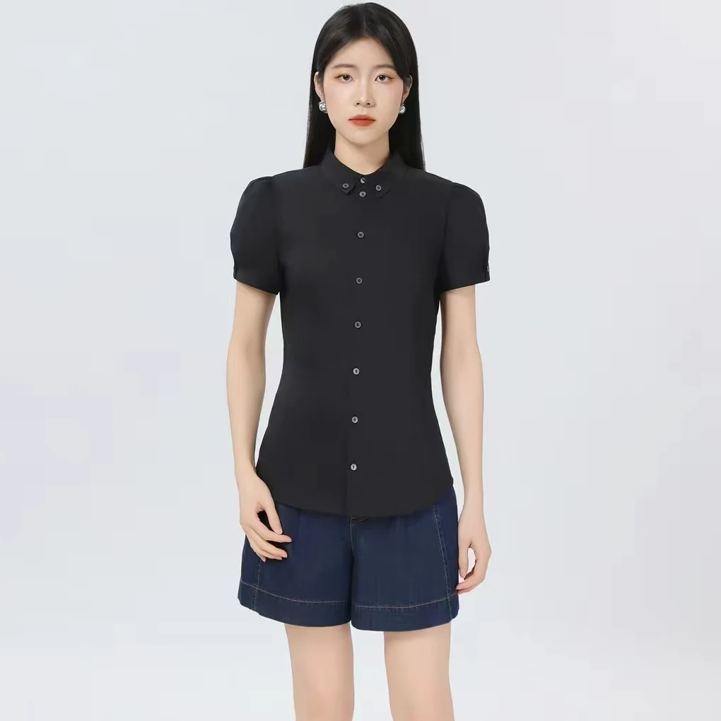 AMASS/阿玛施夏季新款休闲衬衫泡泡袖气质时尚学院风上衣5300948