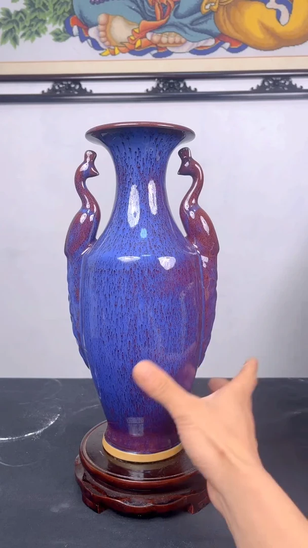 摆件神垕钧瓷孔雀瓶