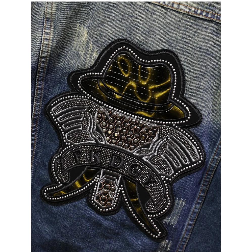 ECLONIAFON/埃卢涅芬春秋季款牛仔夹克男刺绣时尚印花潮牌长袖男