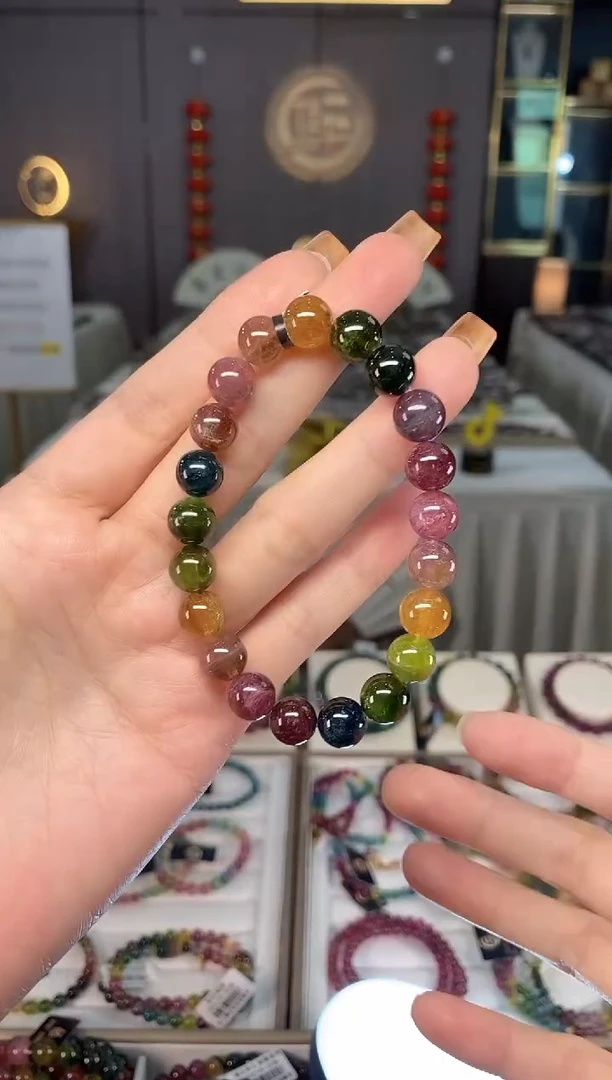 未镶嵌老矿碧玺彩虹单圈手串9mm+碧玺dan多样性发货一条
