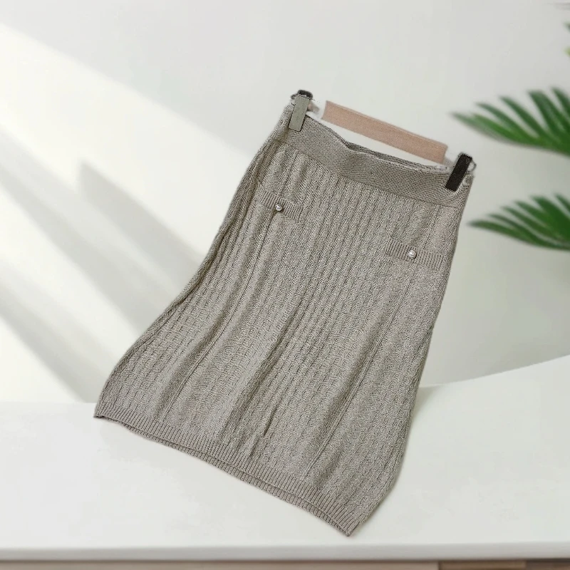 秋冬松紧中长款针织气质百搭半身裙 9786