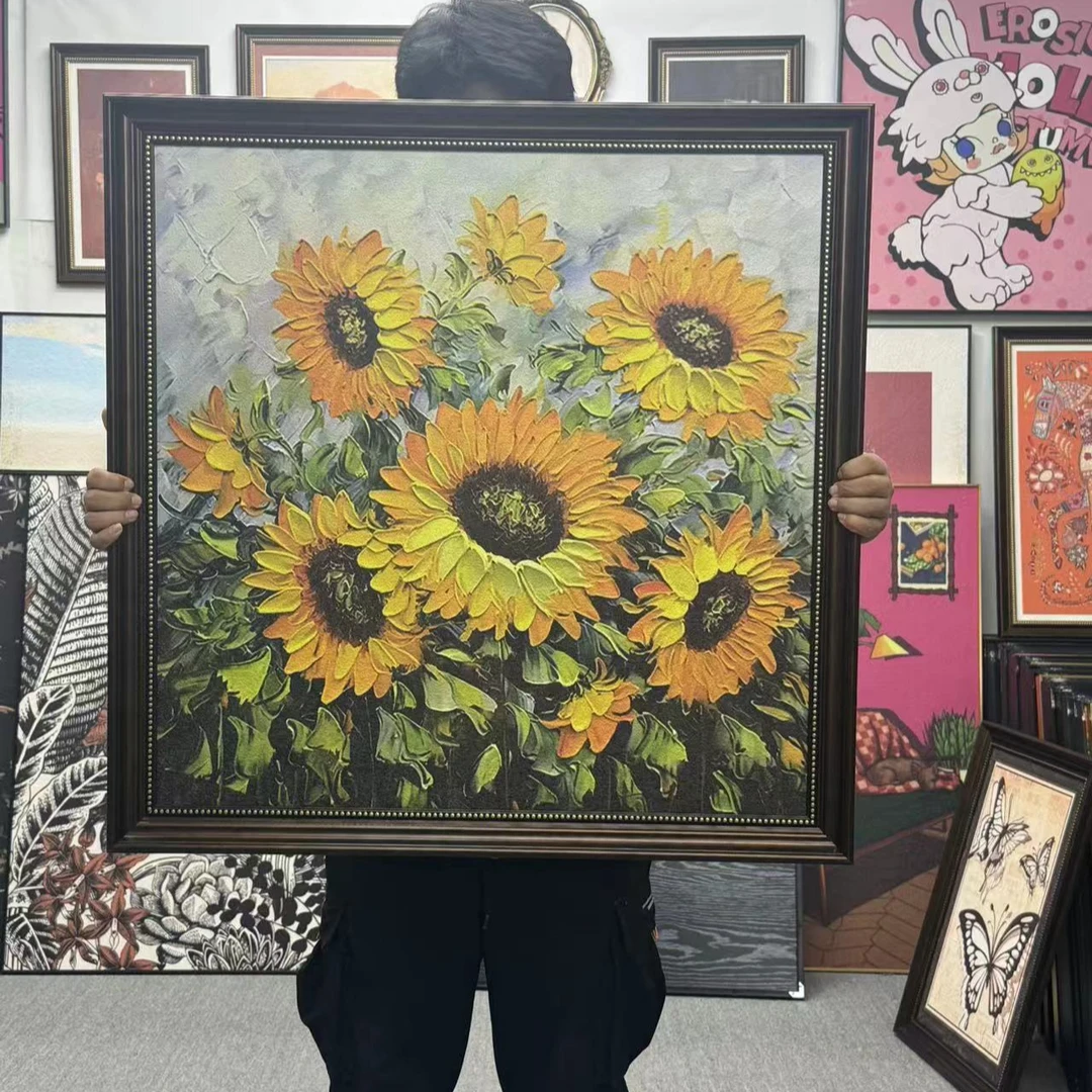 向日葵欧式美式玄关装饰画客厅高端复古餐厅挂画8080