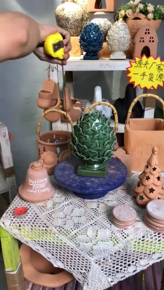 【新品】红陶摆件 1个装 绿色 松果大号