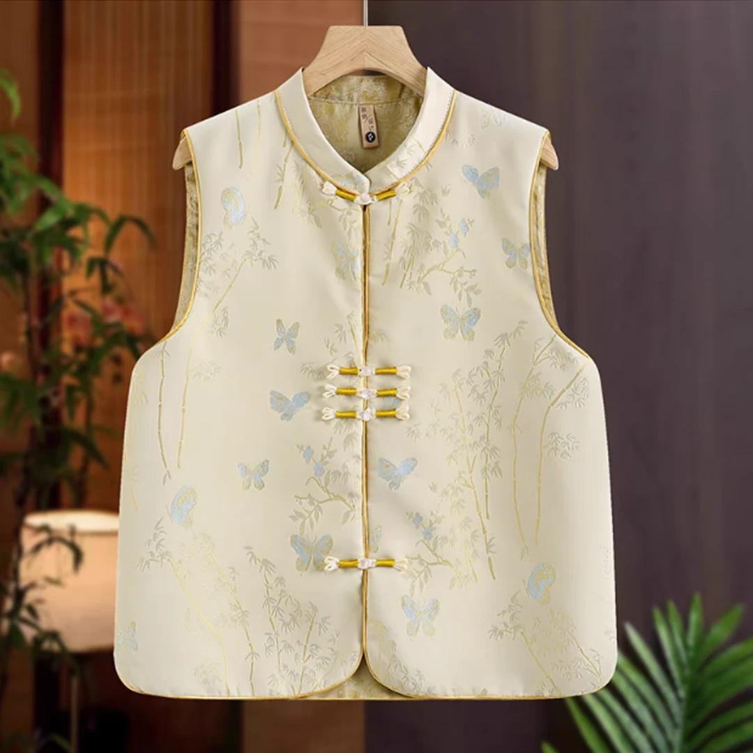 新中式马甲背心无袖上衣马夹坎肩国风外穿春秋中国风丝缎