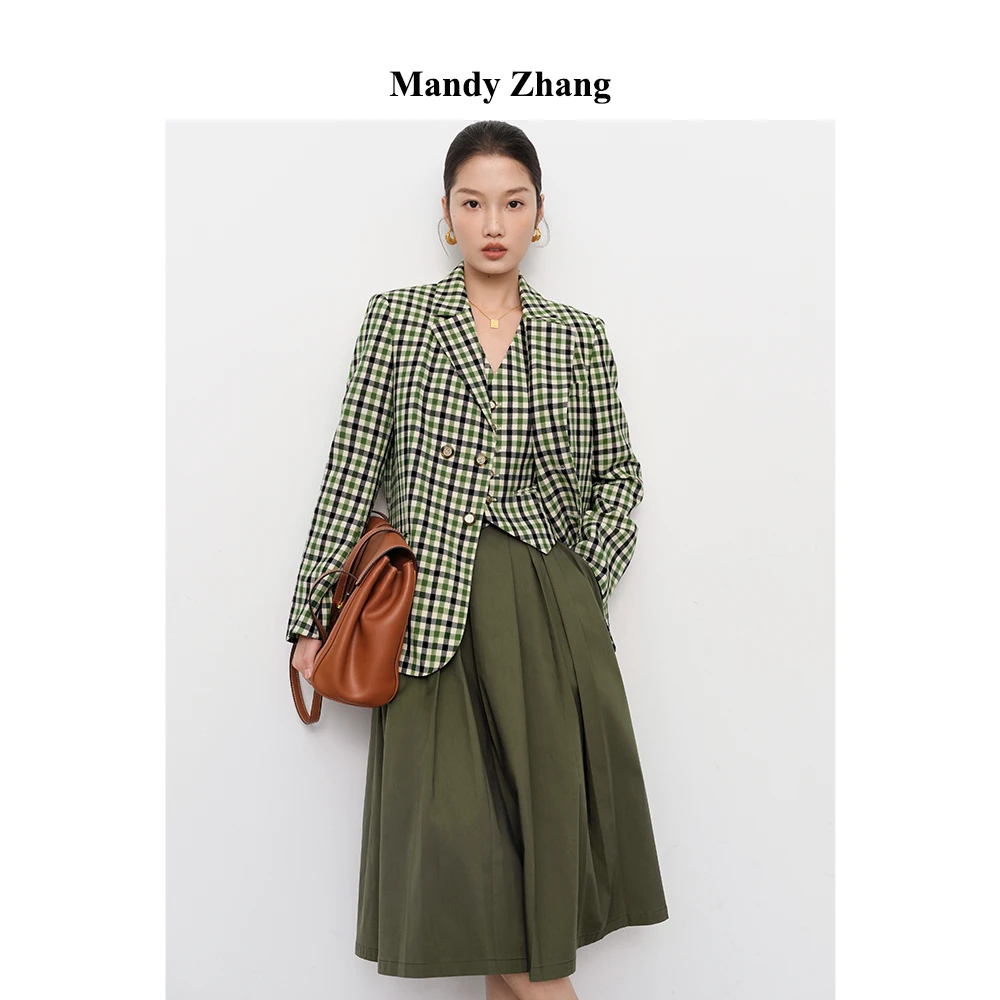 【CC王专属】MandyZhang羊毛格纹西装外套女西服马甲MAXZ165