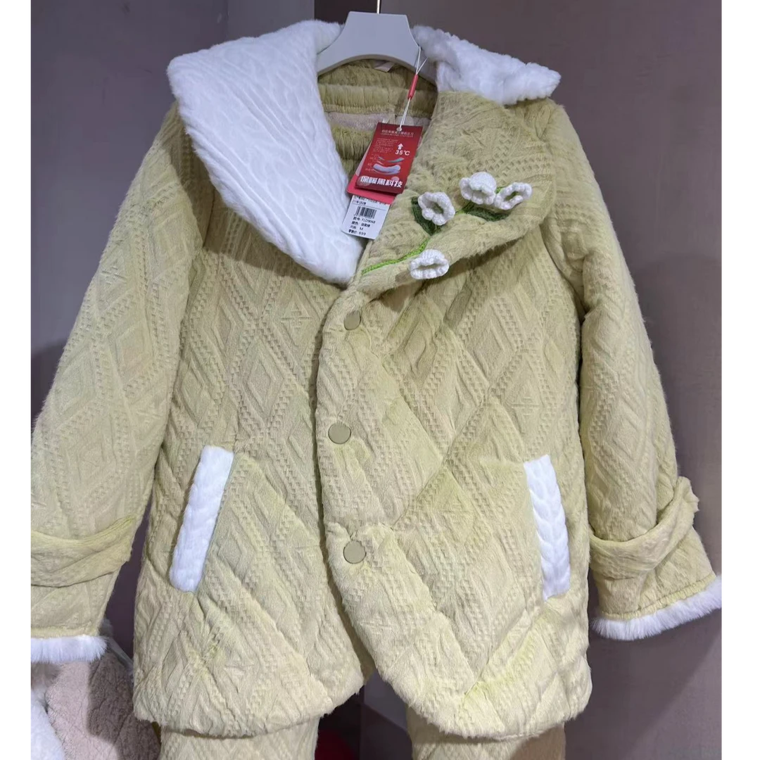 艾黎克斯设计师新年款轻奢三层夹棉加厚轻奢可外穿家居服套装冬款