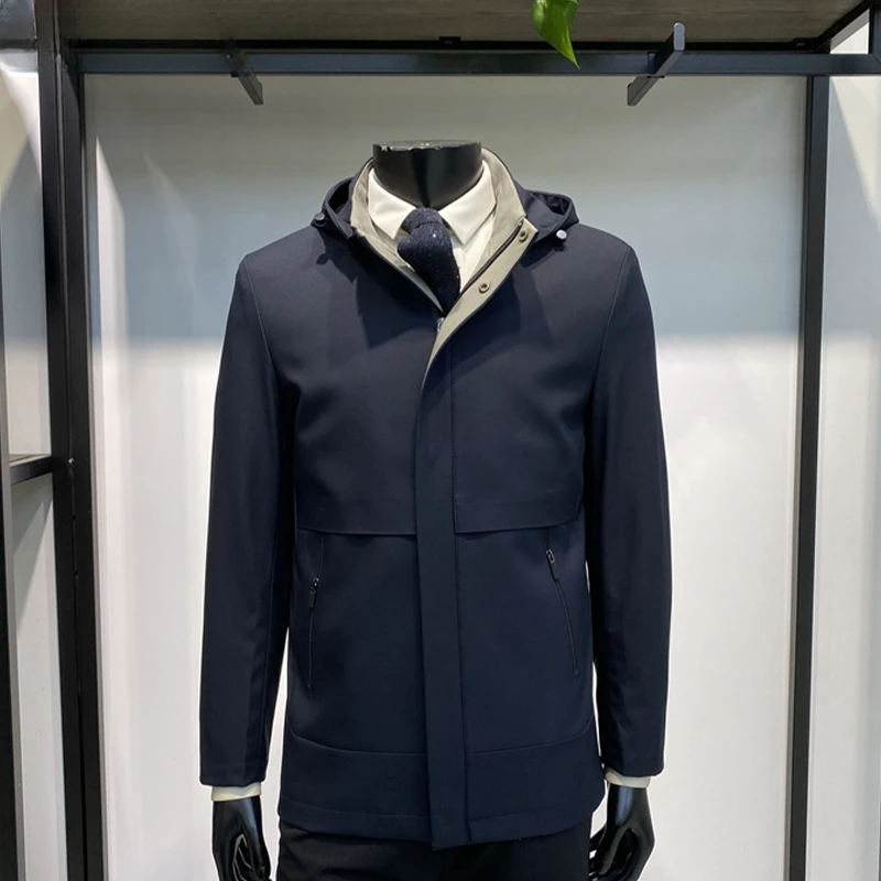 欧米朵男士商务休闲外套帽子可脱卸上衣25年春季时尚百搭简约上衣