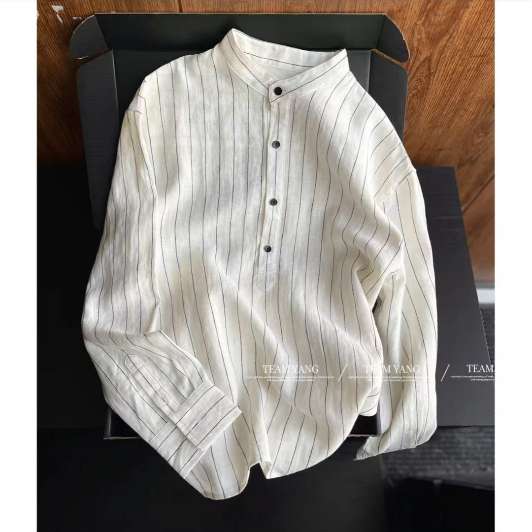 Team Yang-25年早春新款条纹纯亚麻长袖衬衫轻薄舒适清爽百搭1088