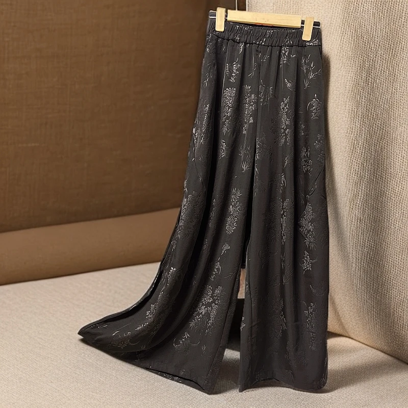 252新款【云锦坊】休闲百搭通勤重工中国风宽松中式大阔腿裤