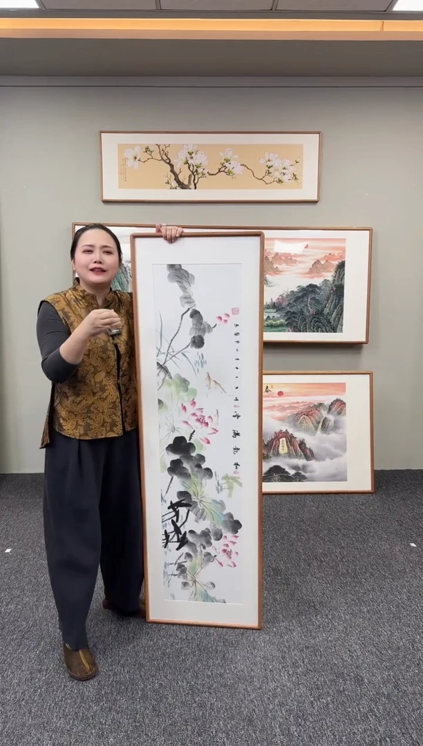 国画荷花155*45cm手绘