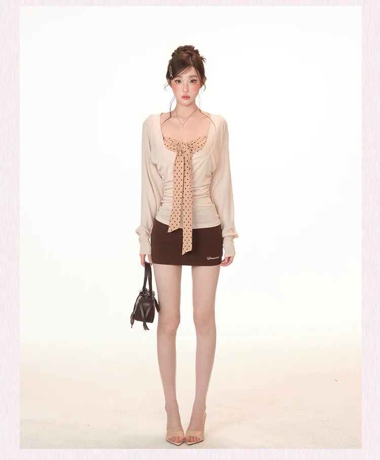 象奇T81纯欲长袖罩衫上衣+抹胸套装女