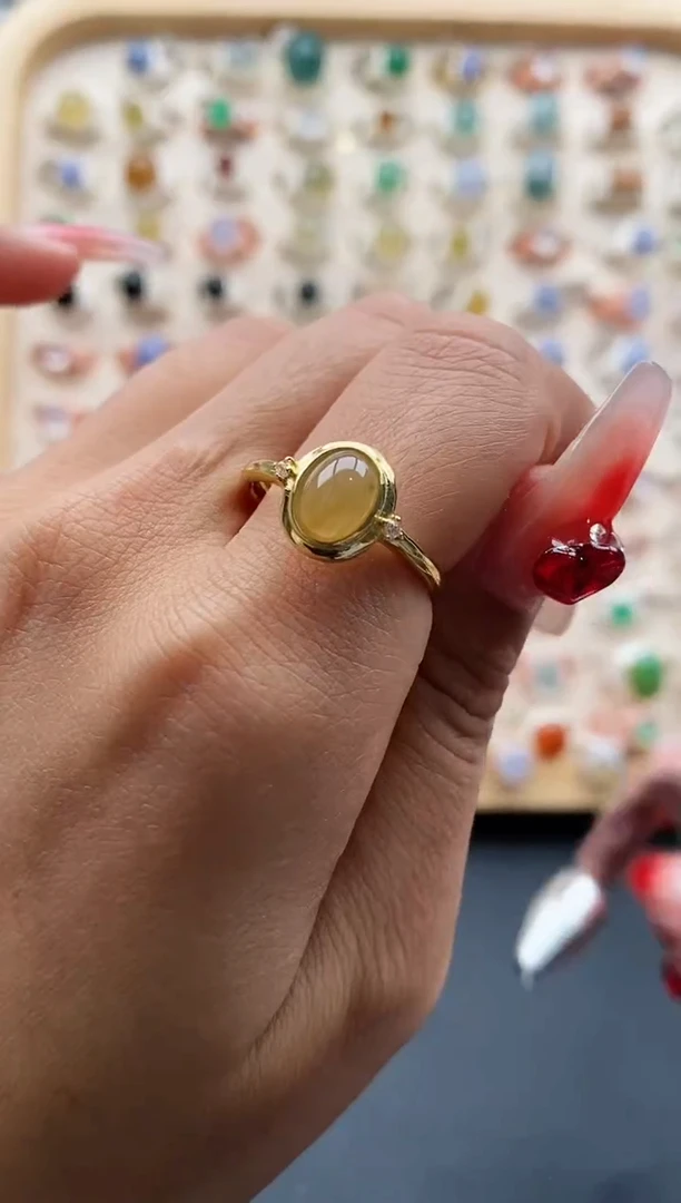 【闪购商品】翡翠戒指银S925镶嵌缅甸天然A货翡翠111 5-7