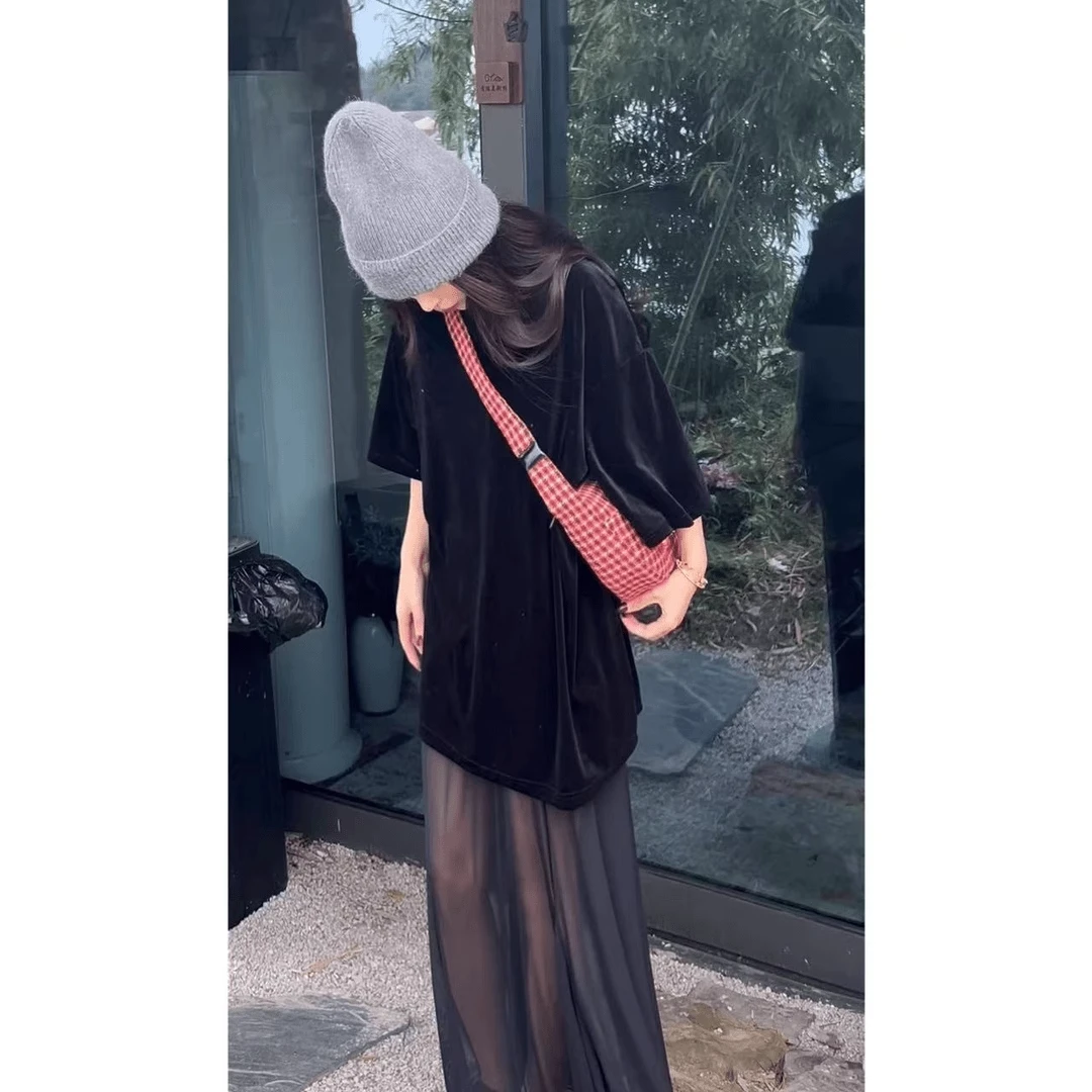 韩系简约圆领半袖t恤女夏季新款穿搭宽松显瘦半身裙时尚两件套装