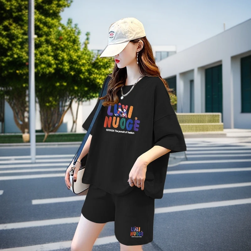 胖mm运动套装女夏季2025爆款学生宽松显瘦短袖短裤时尚休闲两件套