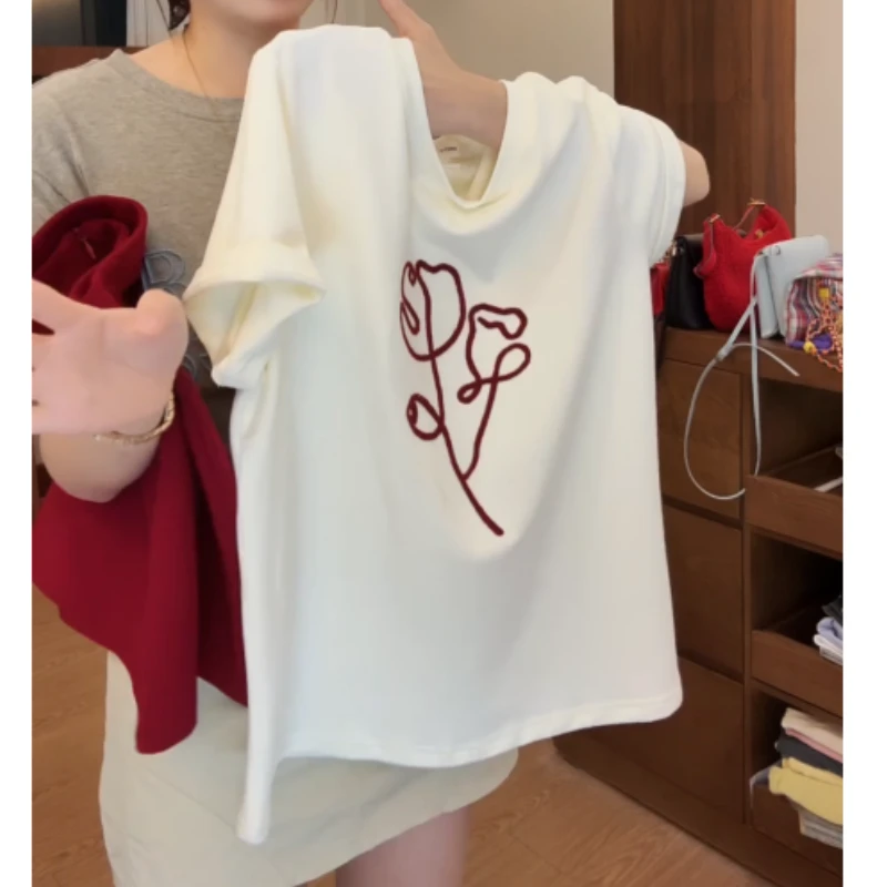 【玫瑰花】夏季新款韩系短袖正肩气质时尚百搭T恤LK2505048