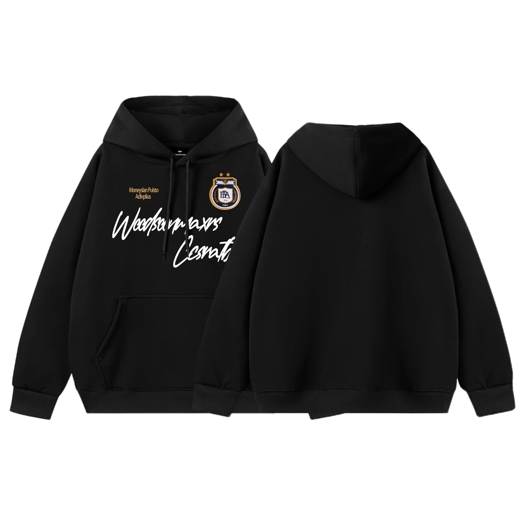 特大码300斤美式连帽卫衣男秋冬季设计感印花宽松重磅藏青色上衣