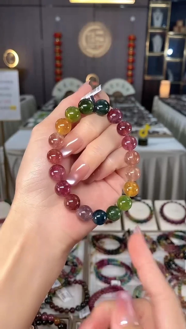 未镶嵌老矿碧玺彩虹单圈手串10mm+碧玺hon多样性发一条带证书