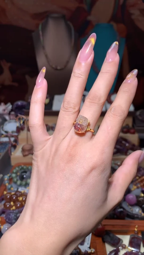 未镶嵌珠宝半成品水晶金草莓貔貅戒指