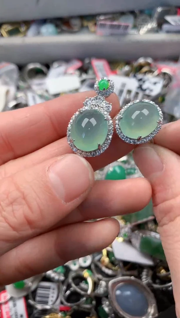 银S925镶嵌戒指翡翠4        5