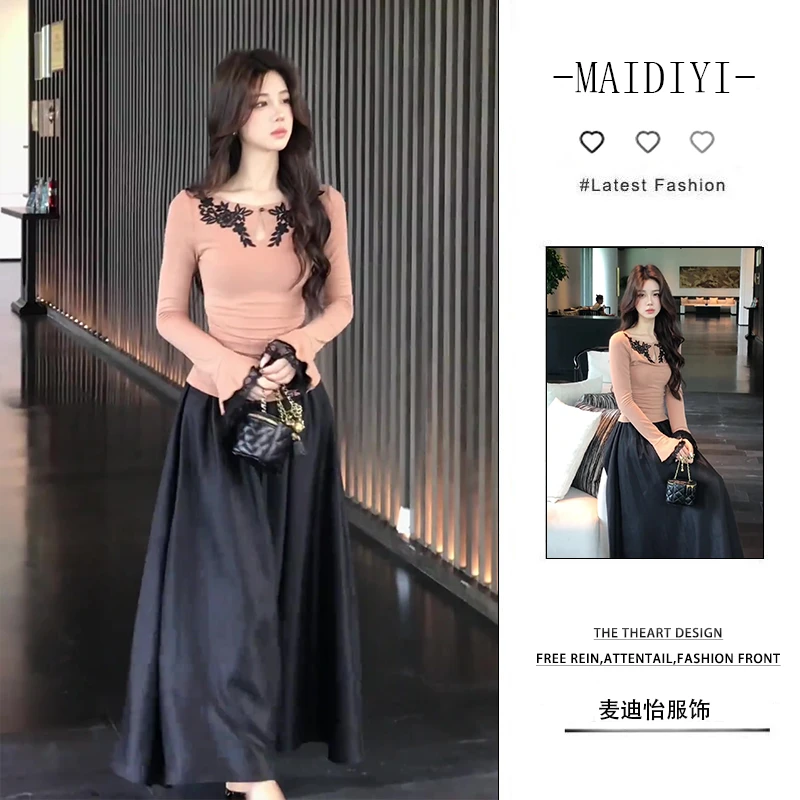 【新款】2025高级感早秋洋气轻奢女设计感小众上衣百搭半身裙两件套