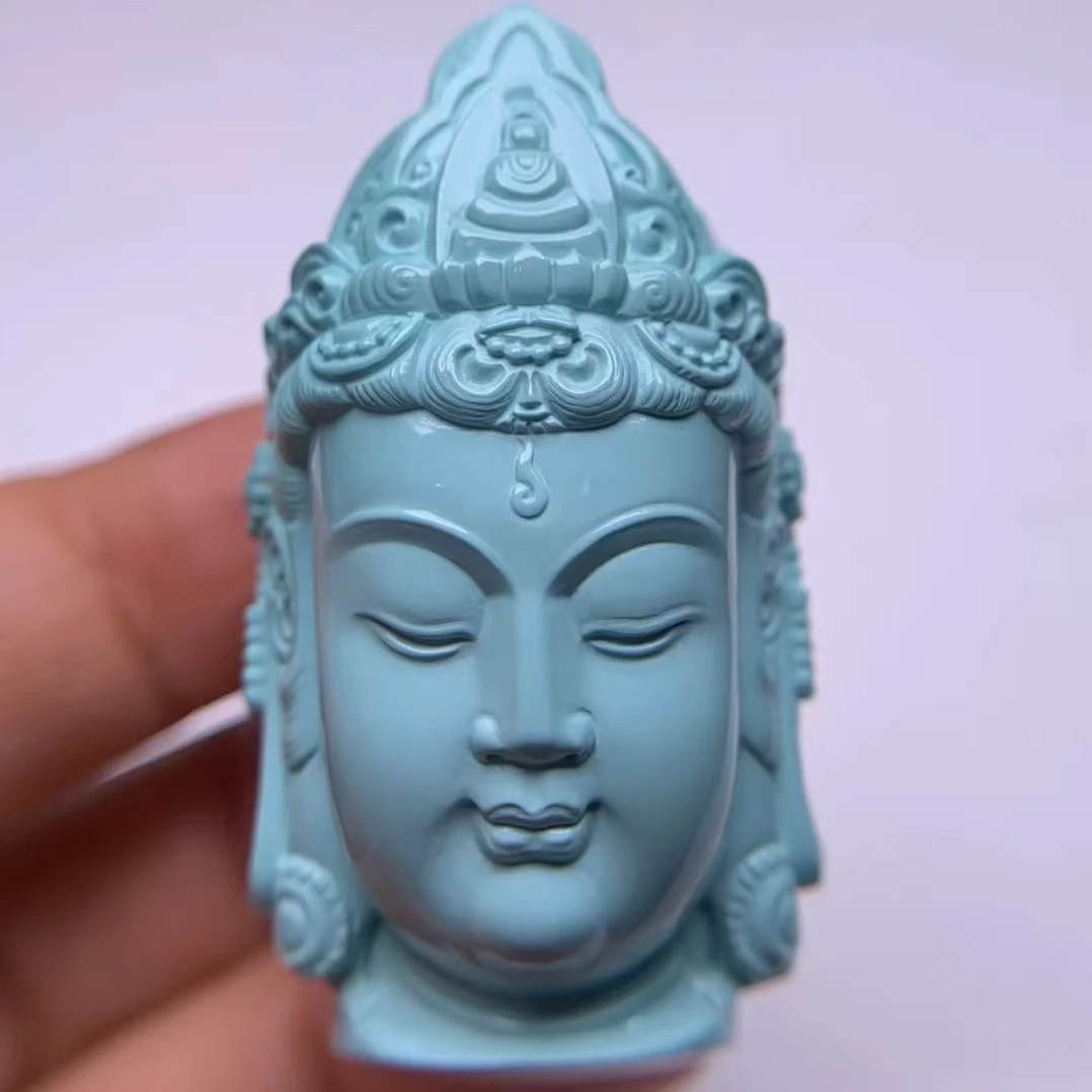 湖北原矿高瓷绿松石精工观音雕刻件