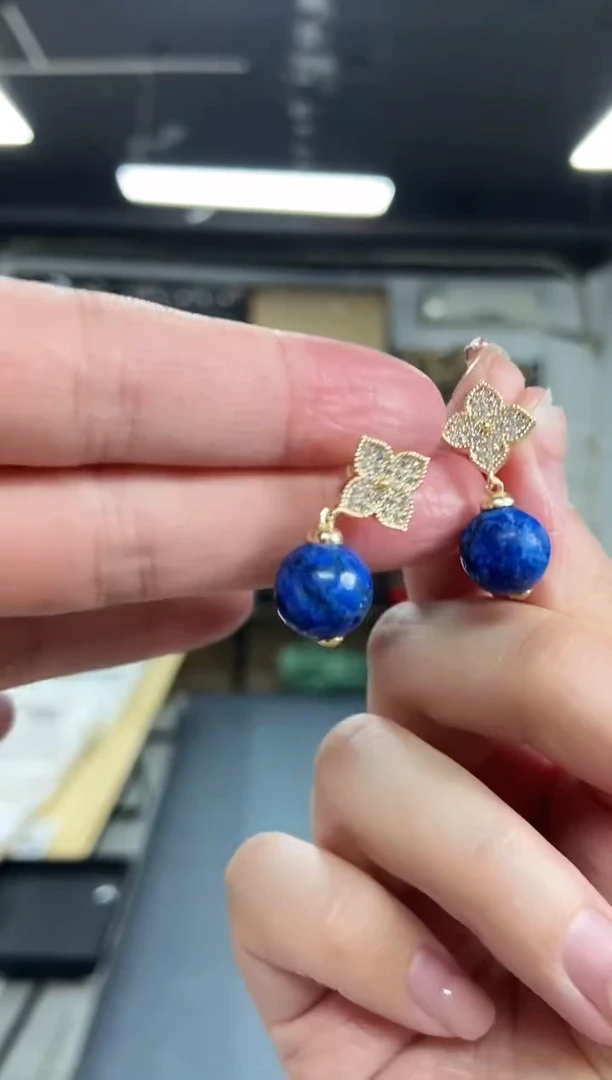 【闪购商品】青金石耳饰未镶嵌多样性发其一颜色微差