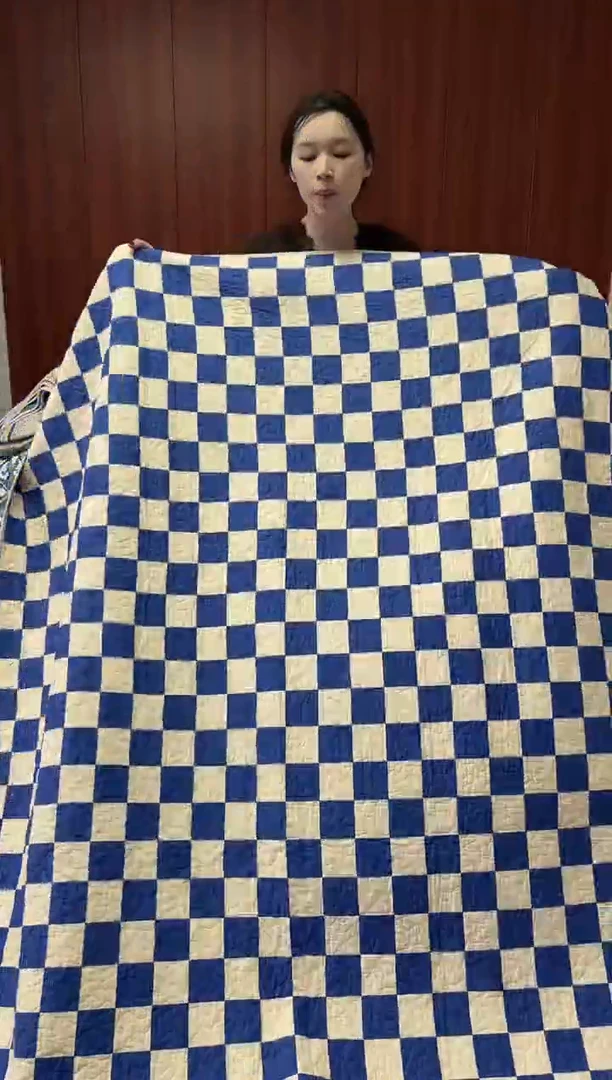 棉150*200双面斜纹蓝白格子