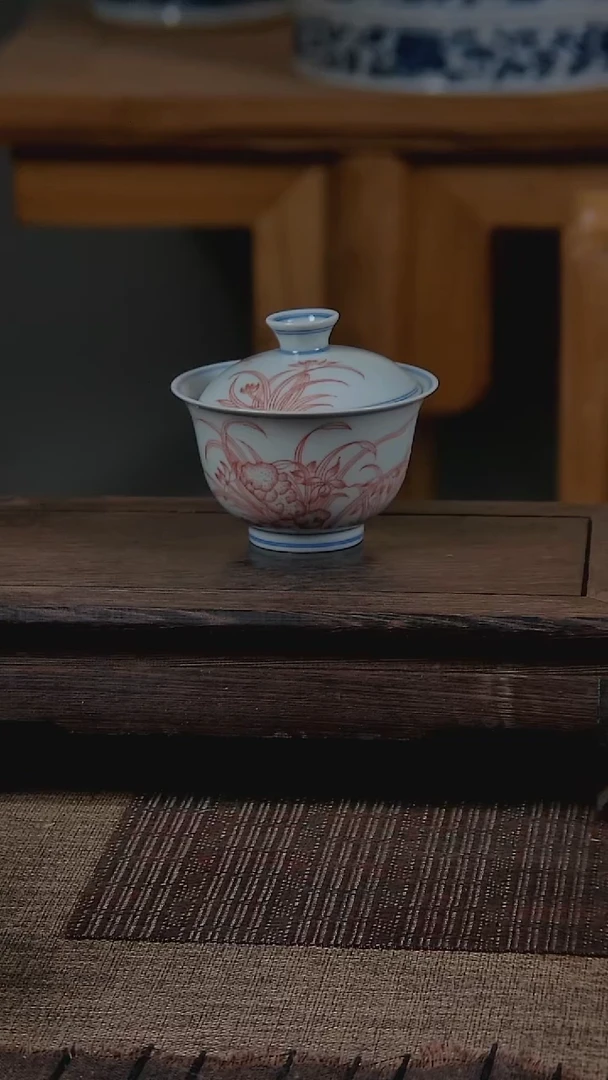 盖碗折葵非器手工手绘石兰图两才盖碗