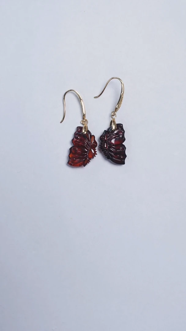 未镶嵌琥珀耳饰血珀蝴蝶耳饰