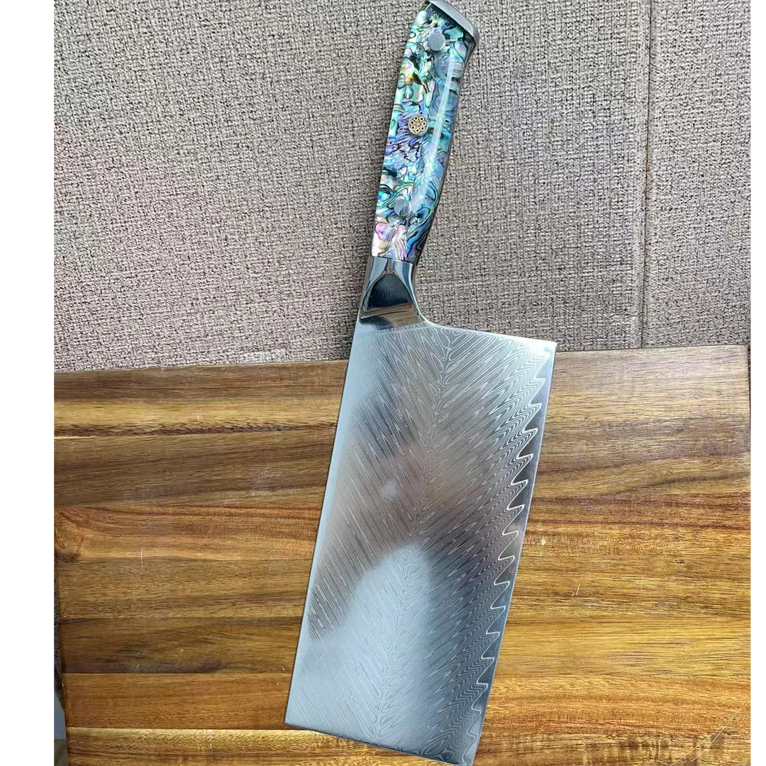 大马士革菜刀鲍鱼壳手柄切片刀花纹切肉切菜刀硬度高
