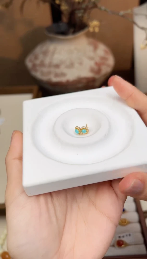 银S925镶嵌绿松石耳饰多样性发一