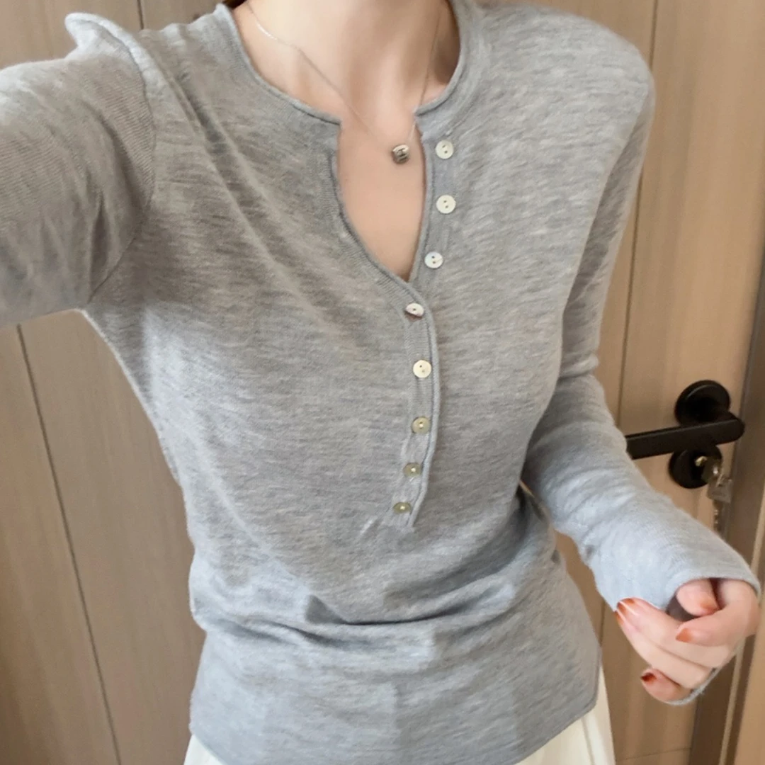 亨利领内搭打底衫女秋冬2025新款韩系修身显瘦毛衣针织衫长袖上衣