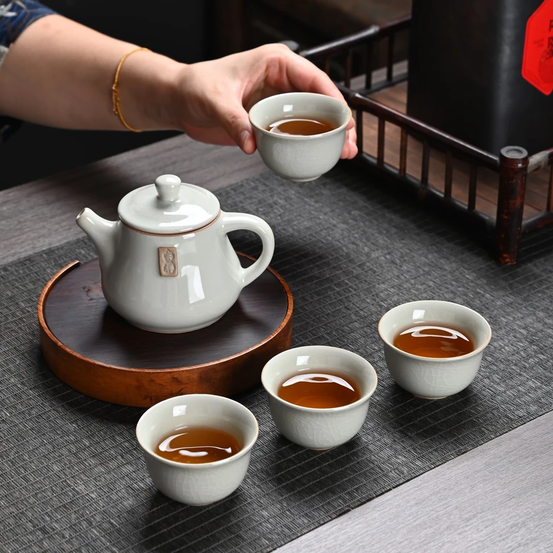 新式哥窑吉祥1壶4杯陶瓷家用茶壶