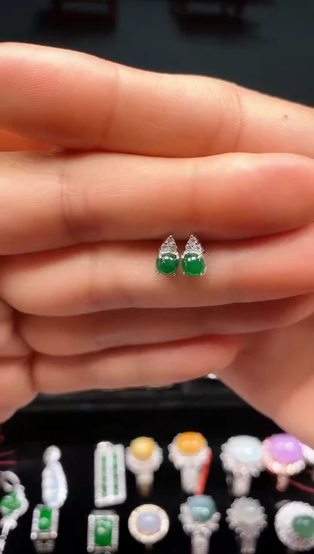 银S925镶嵌翡翠耳饰24