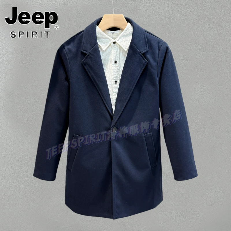 Jeep吉普冬季英式复古毛呢大衣男中长款大衣潮流帅气休闲呢子外套