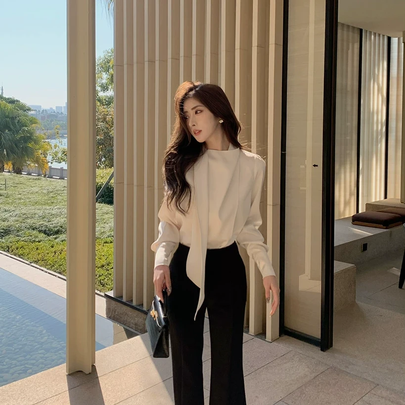 佐佐家小个子 精致系带高级感缎面衬衫女春季气质简约别致衬衣