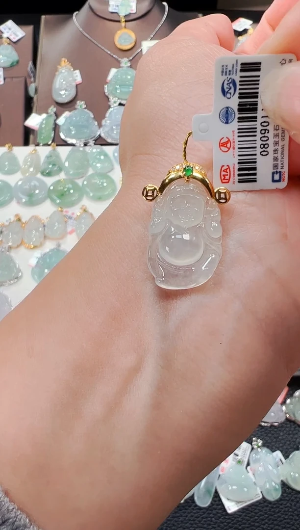 【闪购商品】翡翠吊坠(不含链)18K金镶嵌财神爷吊坠1130