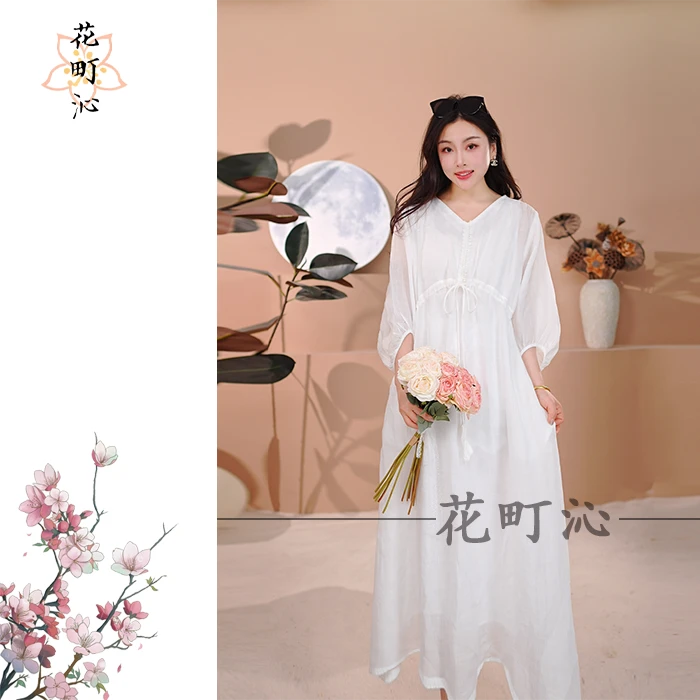 5889 女士全新气质轻奢简约长款休闲复古显瘦优雅仙气连衣裙