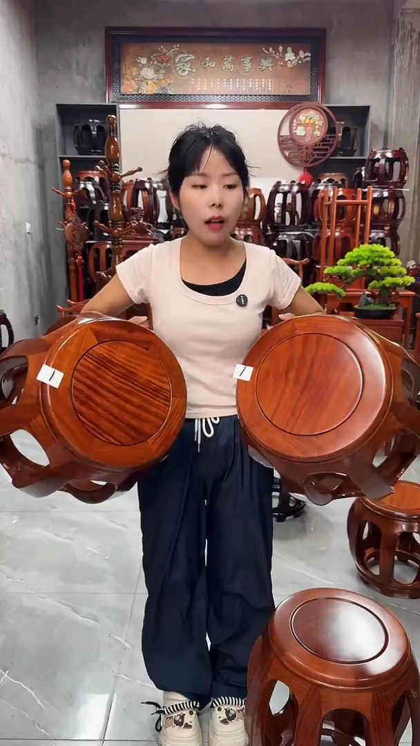 花梨木类家具花梨色大号鼓凳一对（两条）  1号