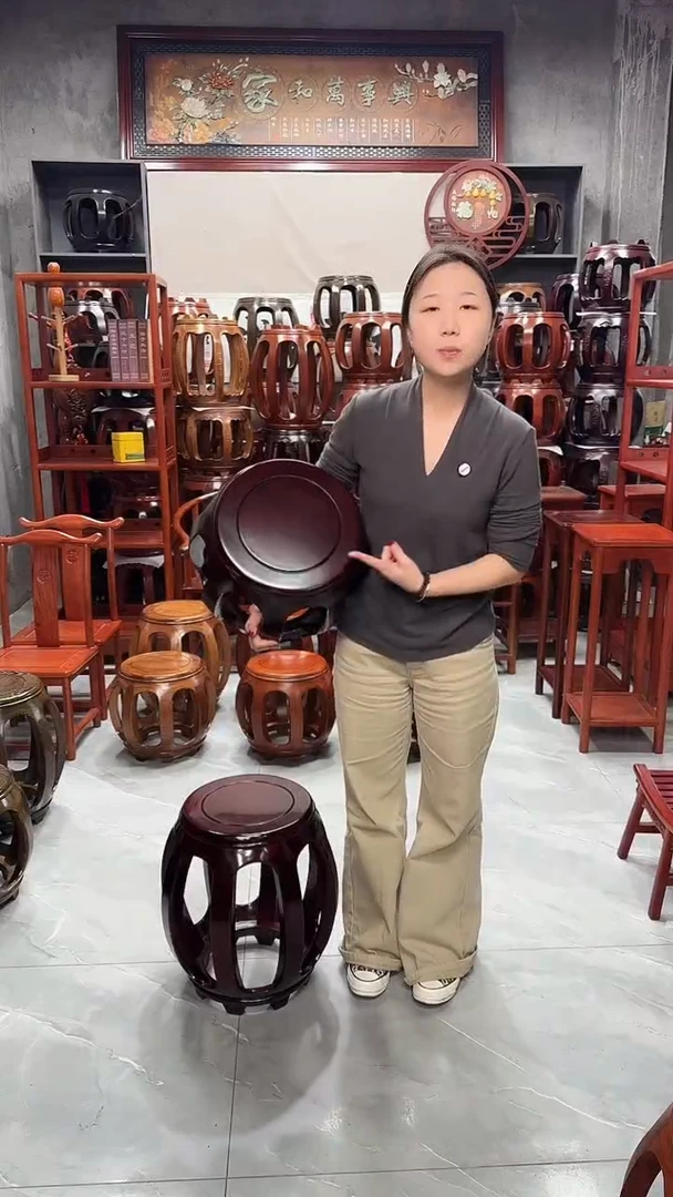 花梨木类家具酸枝色小号鼓凳一对（两条）