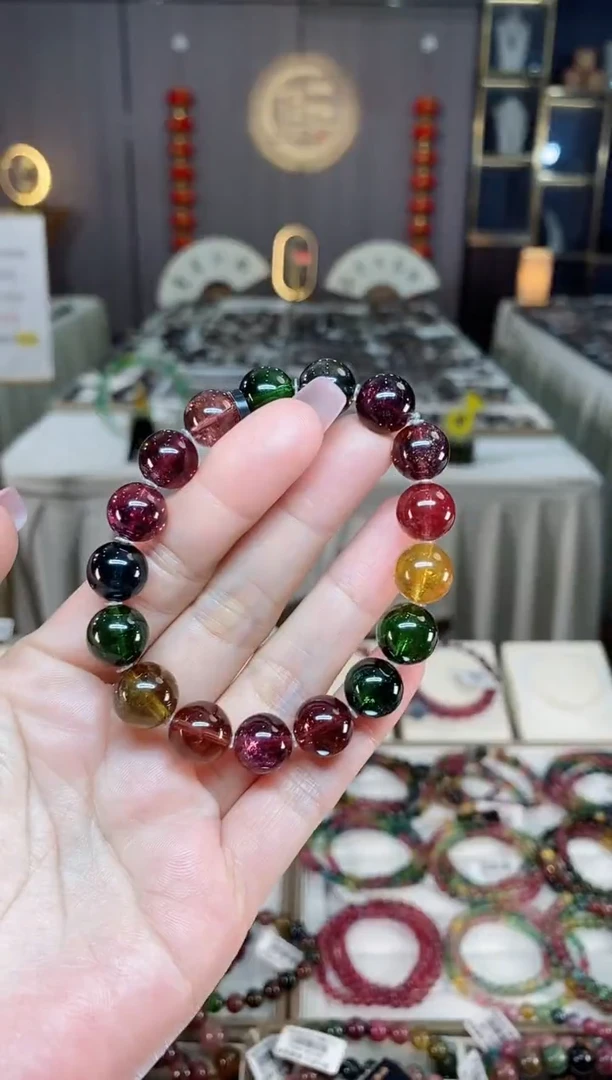 未镶嵌冰透净体老矿碧玺彩虹单圈手串11mm+碧玺hon多样性发一条