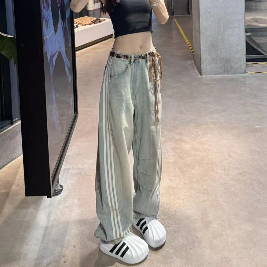 adidas 三叶草 新款经典纯棉牛仔运动弯刀裤KG0200 KG0201