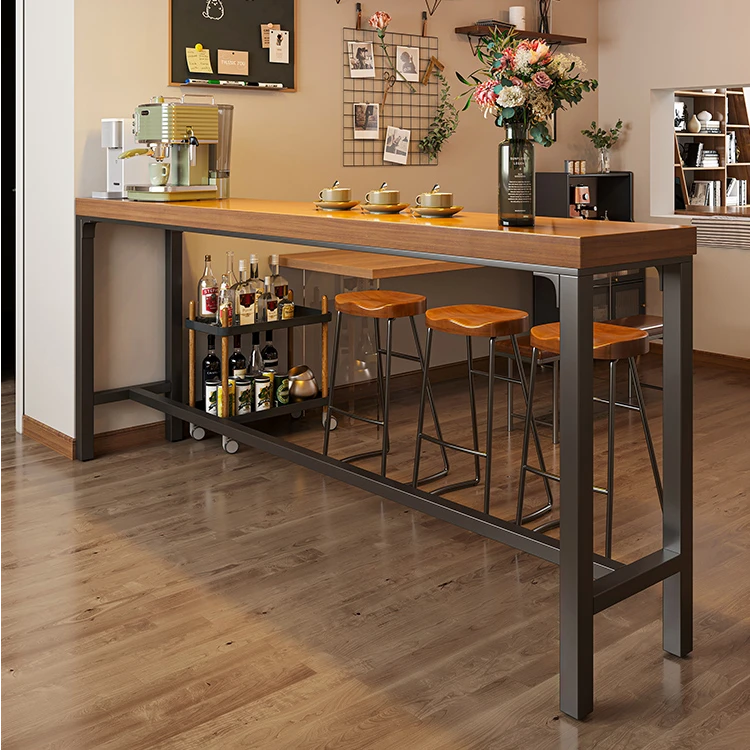 实木吧台桌家用阳台休闲小吧台靠墙长条窄桌简约桌椅组合高脚桌