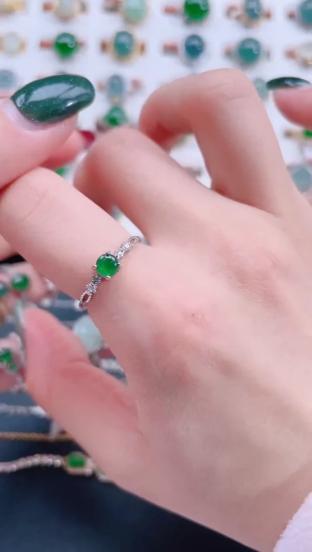 银S925镶嵌戒指翡翠天然翡翠