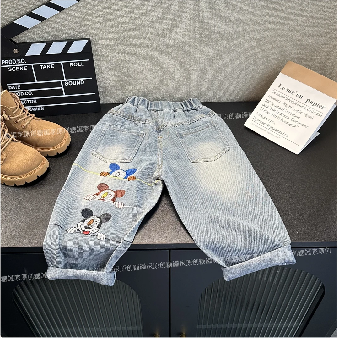男女卡通刺绣男童牛仔裤2025新款春装米奇儿童裤子春秋宽松老爹裤