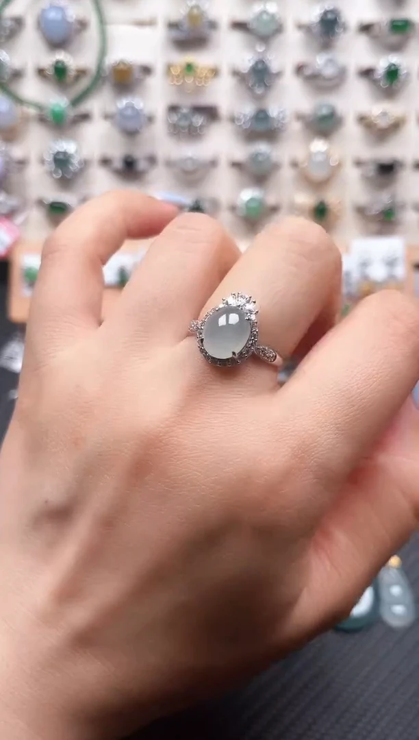 翡翠戒指银S925镶嵌戒指07